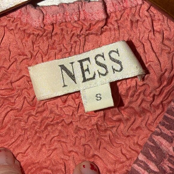 Vintage Crinkle Floral Sleeveless Mock Neck Top Pink Burgundy Stretch Ness S - Picture 7 of 10